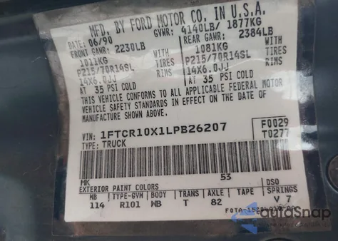 1990 Ford Ranger from USA, damaged, VIN 1FTCR10X1LPB26207